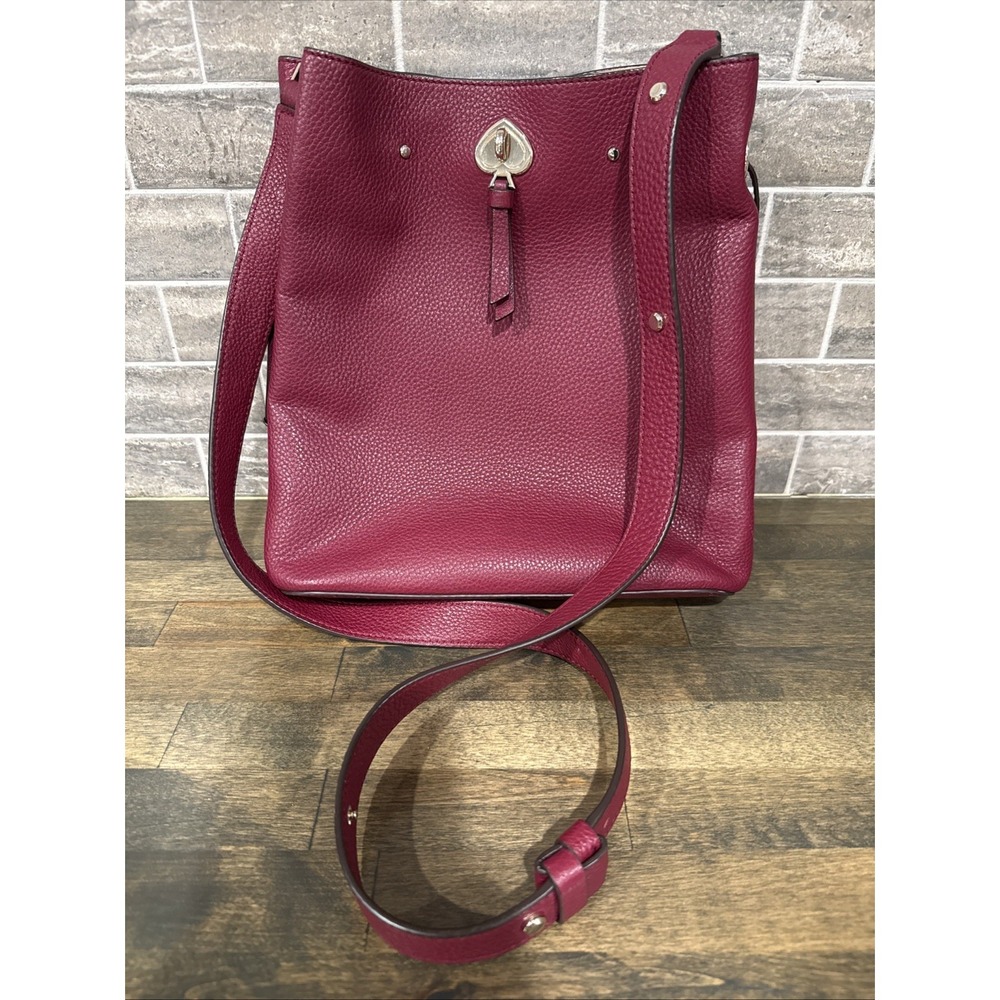 Kate Spade Marti Shoulder‎ Bucket Drawstring Bag Deep Berry Pebbled Leather